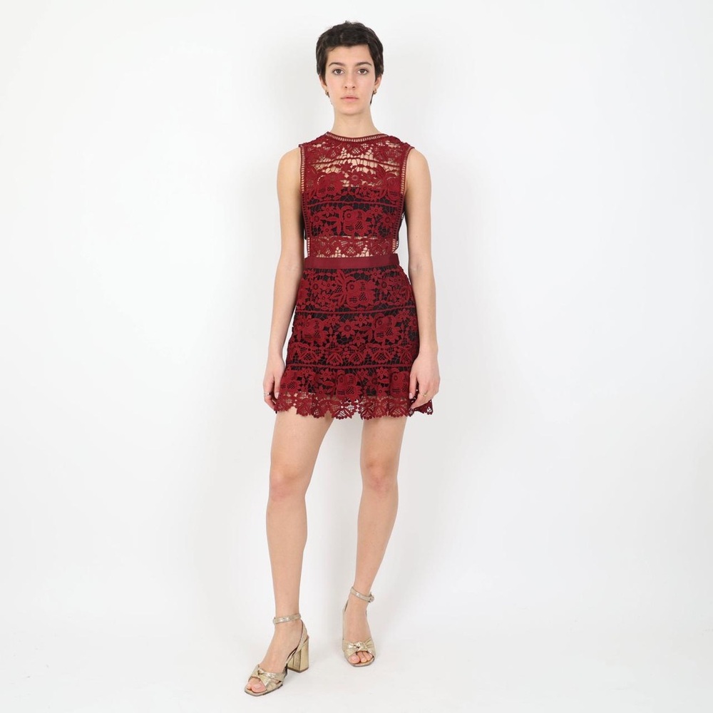 Self-Portrait Wine Red Lace Mini Dress